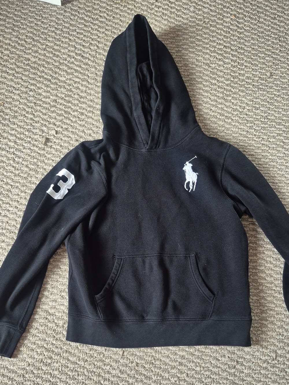 Ralph Lauren Black Hoodie with White Pony and Sleeve '3'